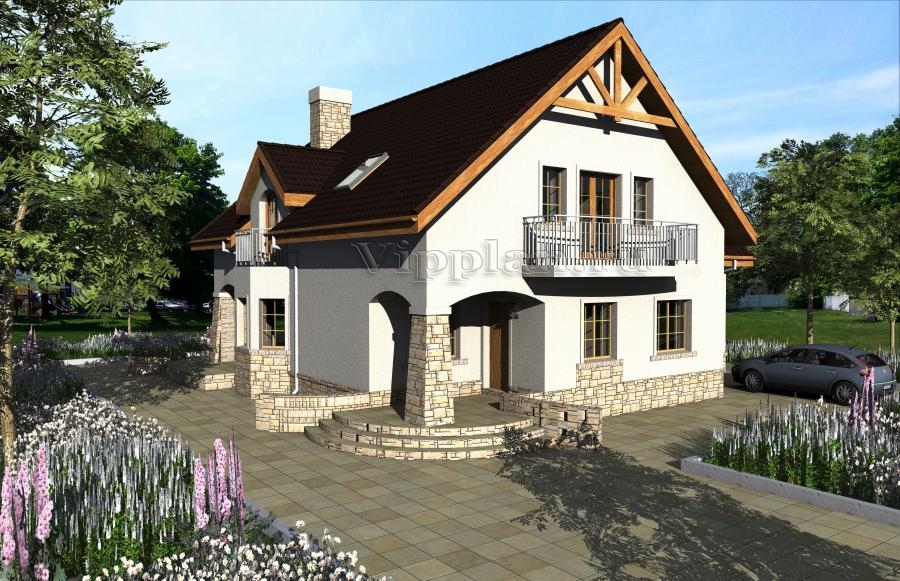 Проект одноэтажного дома с мансардой и гаражом