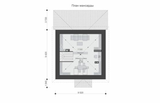 Двухэтажный дом с мансардой, террасой и четырьмя спальнями