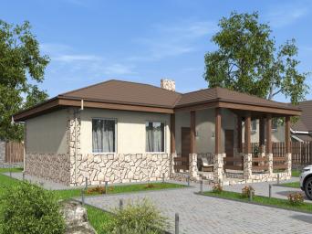 Одноэтажный дом с тремя спальнями, кухней-гостиной и террасой